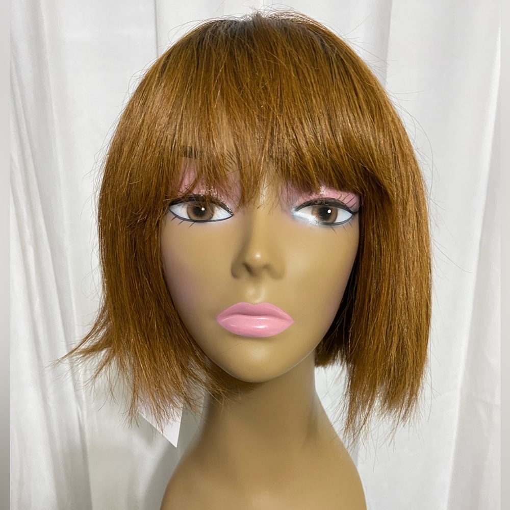 Two Tone Natural Black Auburn Bob Wig With Bangs Human Hair Glueless None Lace